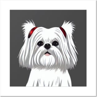 Cute Little Crusty White Dog Maltese Shih Tzu Mom with Fluffy Curly Haired Posters and Art